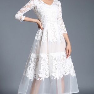 White Lace Midi Dress